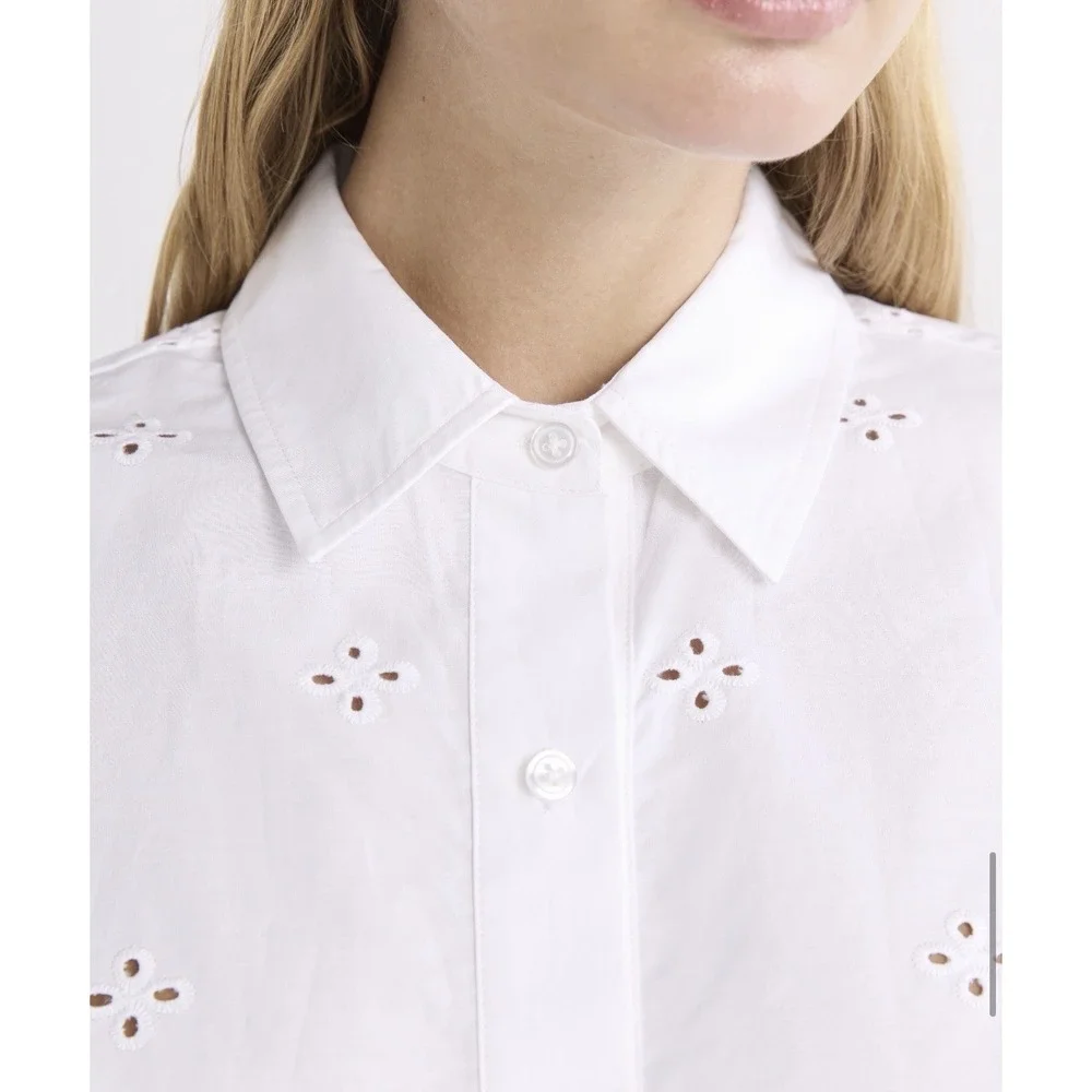 Free Assembly Women's Small Cropped Cotton Eyelet Shirt  NWT - Picture 4 of 11
